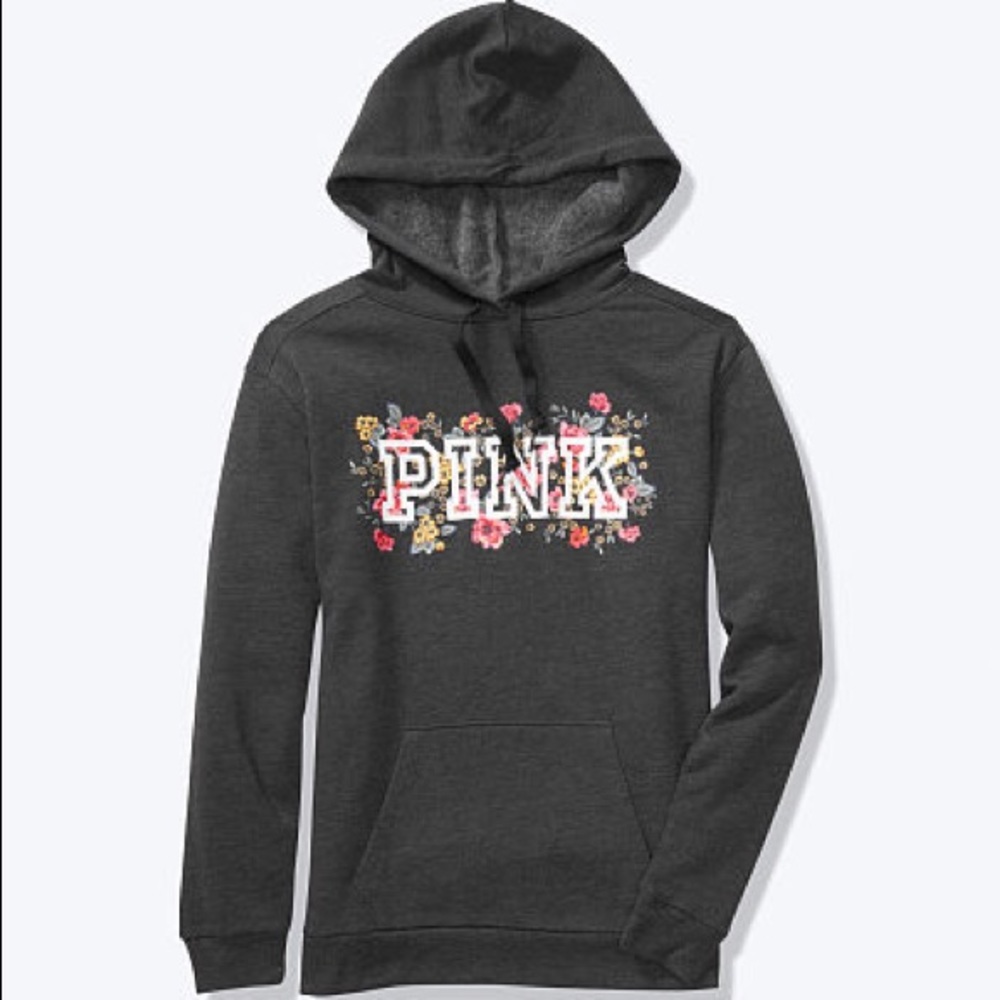 NEW💗VS PINK GREY FLORAL LOGO PULLOVER HOODIE - Picture 3 of 7
